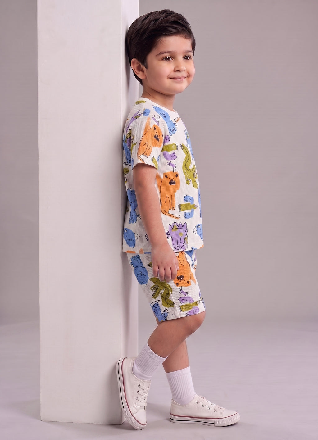 Mars Infiniti Boys All Over Print T-shirt Pant (Orange, White, Pack of 1)