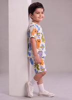 Mars Infiniti Boys All Over Print T-shirt Pant (Orange, White, Pack of 1)