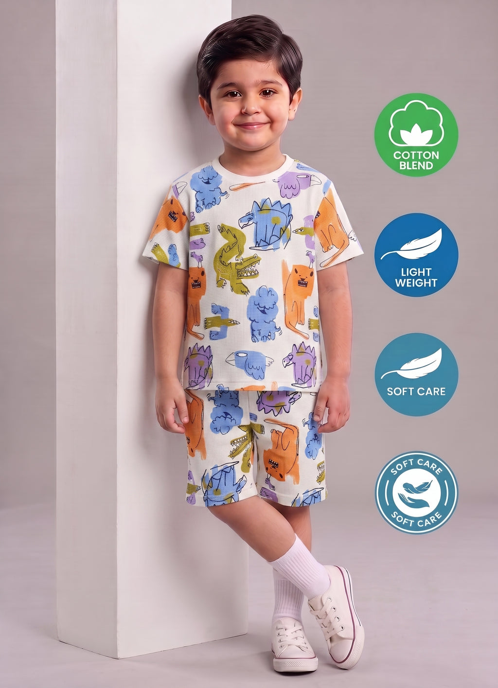 Mars Infiniti Boys All Over Print T-shirt Pant (Orange, White, Pack of 1)