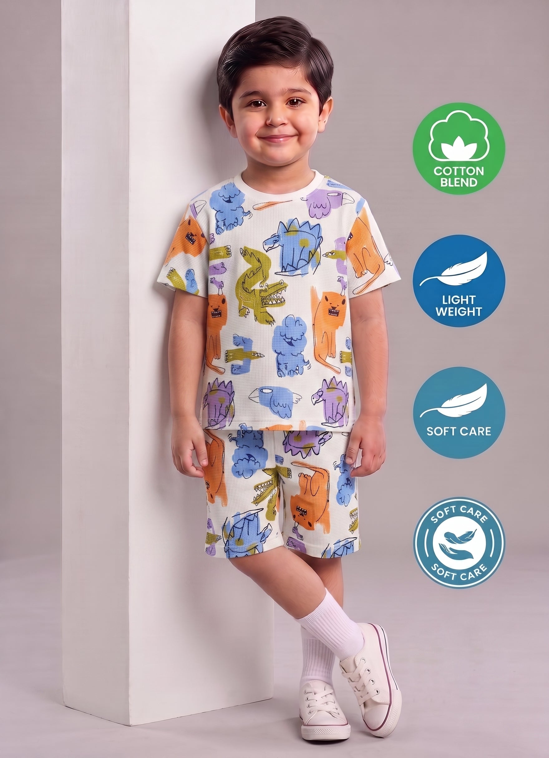 Mars Infiniti Boys All Over Print T-shirt Pant (Orange, White, Pack of 1)