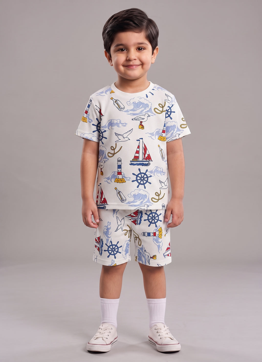 Mars Infiniti Boys All Over Print T-shirt Pant (Blue, White, Pack of 1)