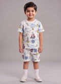 Mars Infiniti Boys All Over Print T-shirt Pant (Blue, White, Pack of 1)
