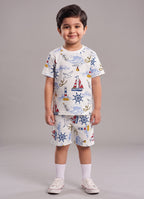 Mars Infiniti Boys All Over Print T-shirt Pant (Blue, White, Pack of 1)