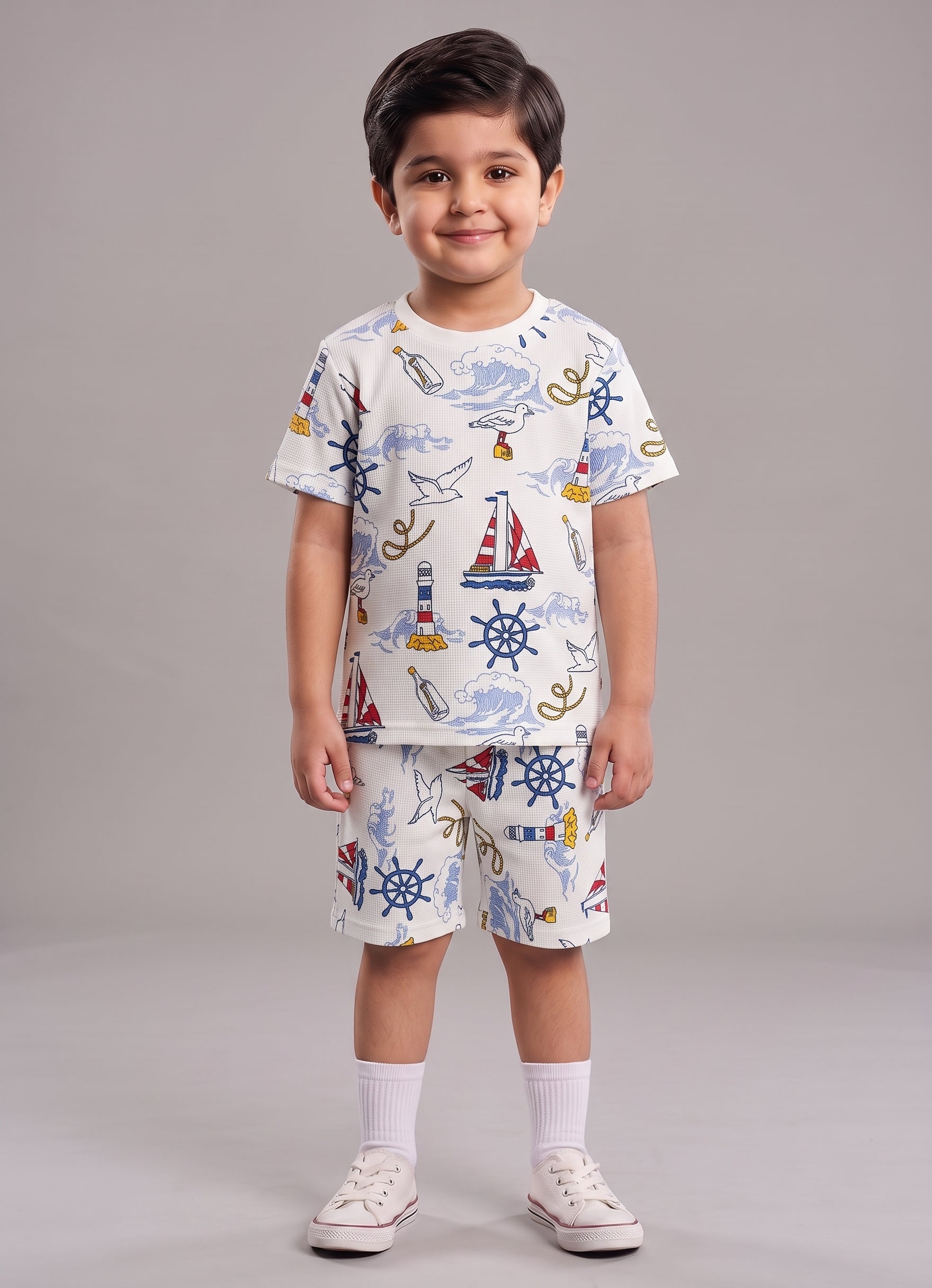 Mars Infiniti Boys All Over Print T-shirt Pant (Blue, White, Pack of 1)