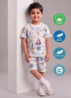 Mars Infiniti Boys All Over Print T-shirt Pant (Blue, White, Pack of 1)