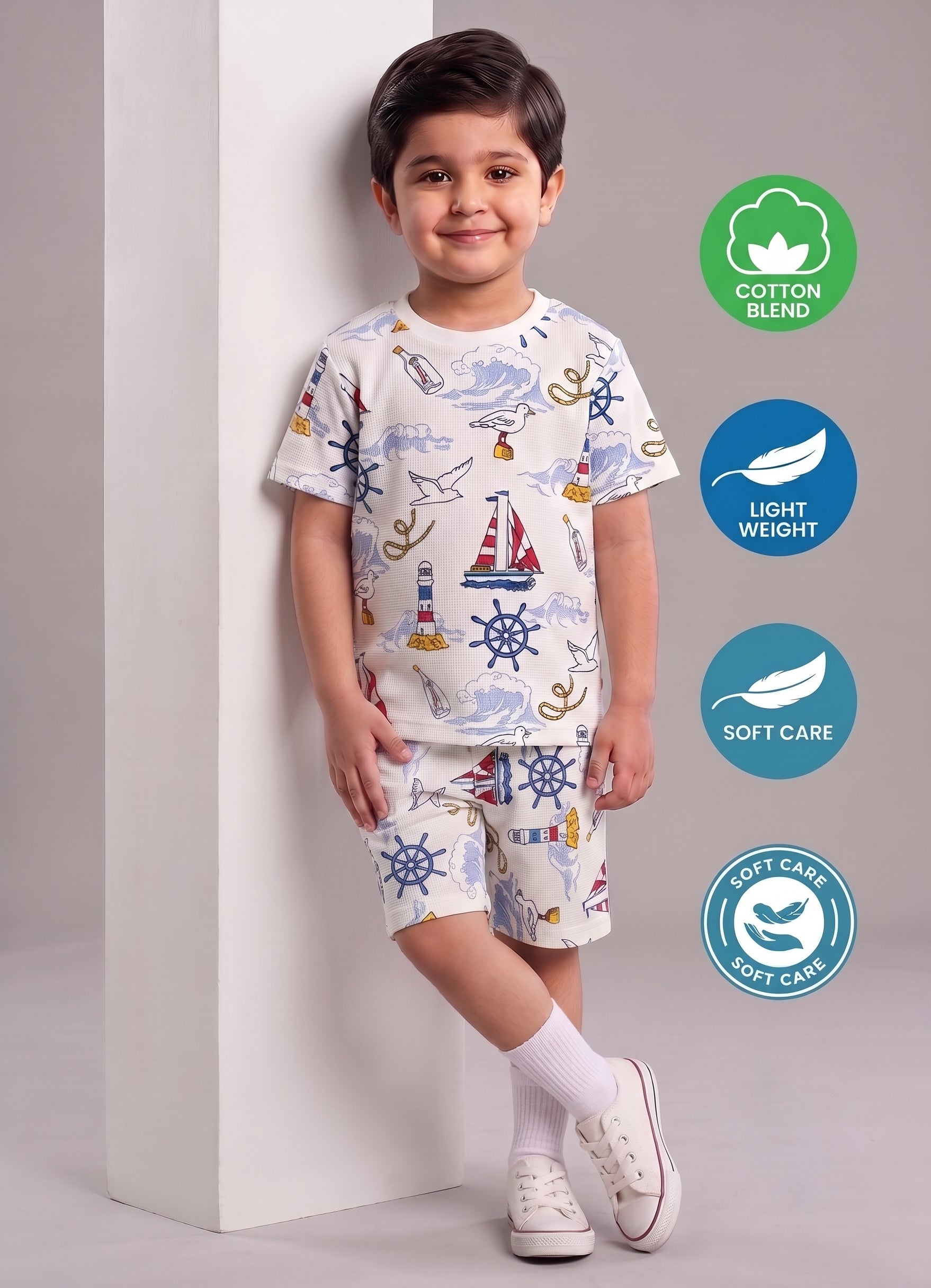 Mars Infiniti Boys All Over Print T-shirt Pant (Blue, White, Pack of 1)