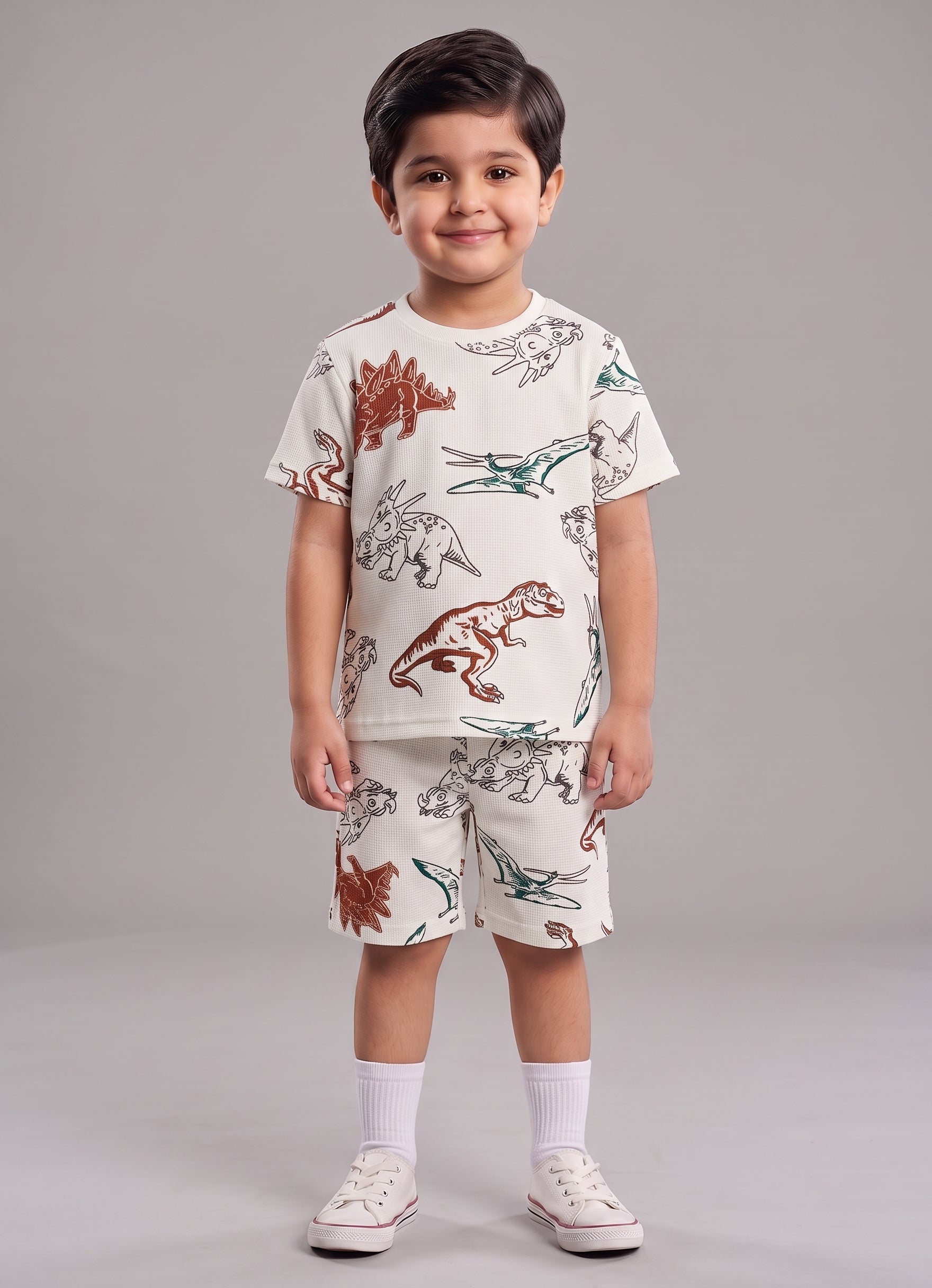Mars Infiniti Boys All Over Print T-shirt Pant (Cream, Pack of 1)