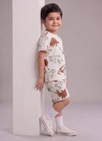 Mars Infiniti Boys All Over Print T-shirt Pant (Cream, Pack of 1)