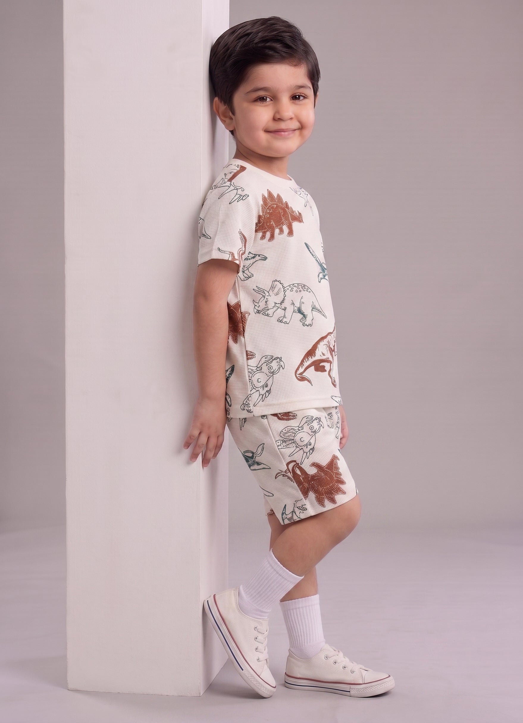 Mars Infiniti Boys All Over Print T-shirt Pant (Cream, Pack of 1)