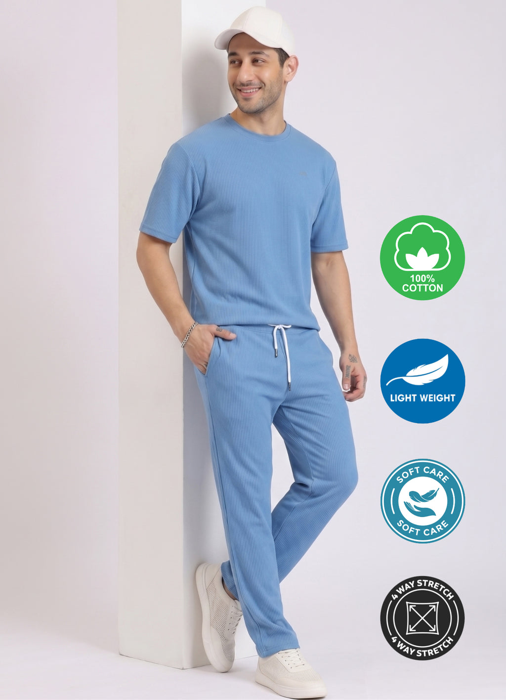 Mars Infiniti Pure Cotton Night Suit Set For Mens' (Airforce Blue)