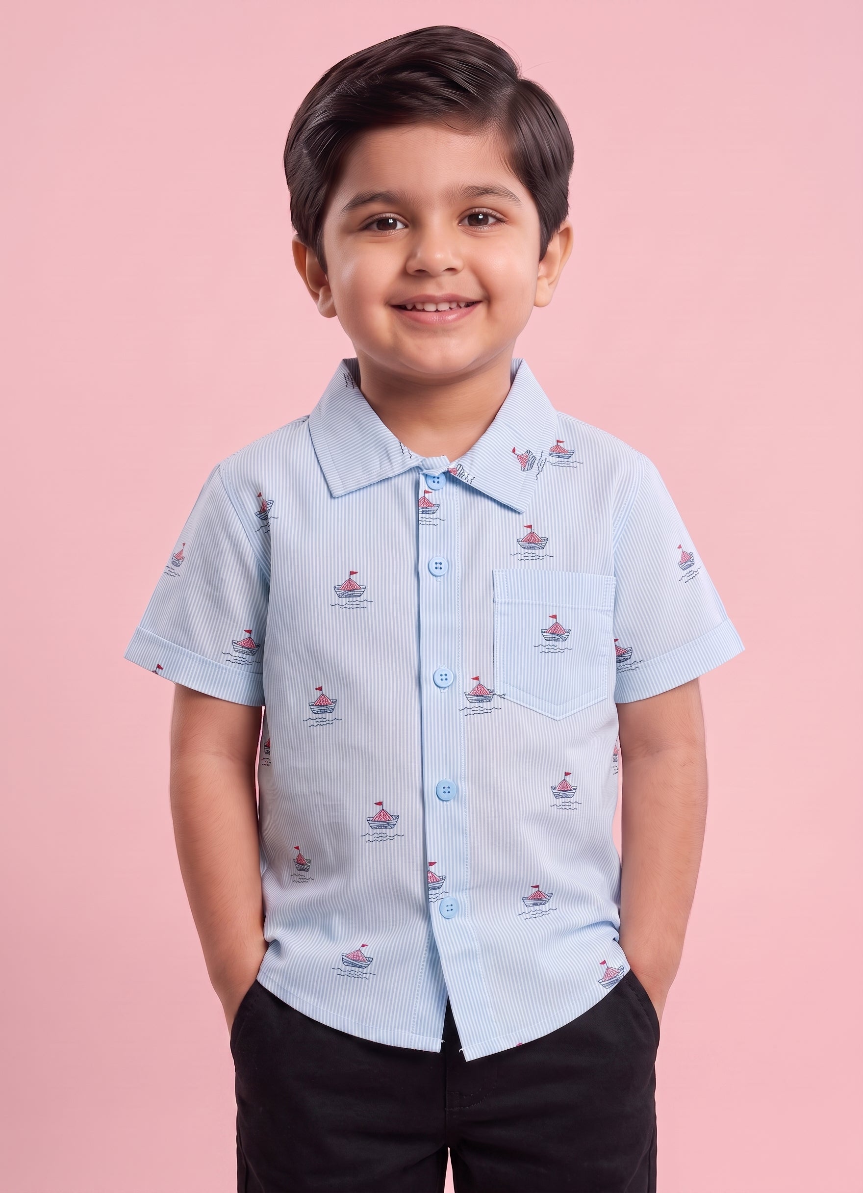 Mars Infiniti Boys All Over Printed Half Sleeves Shirt(Light Blue)