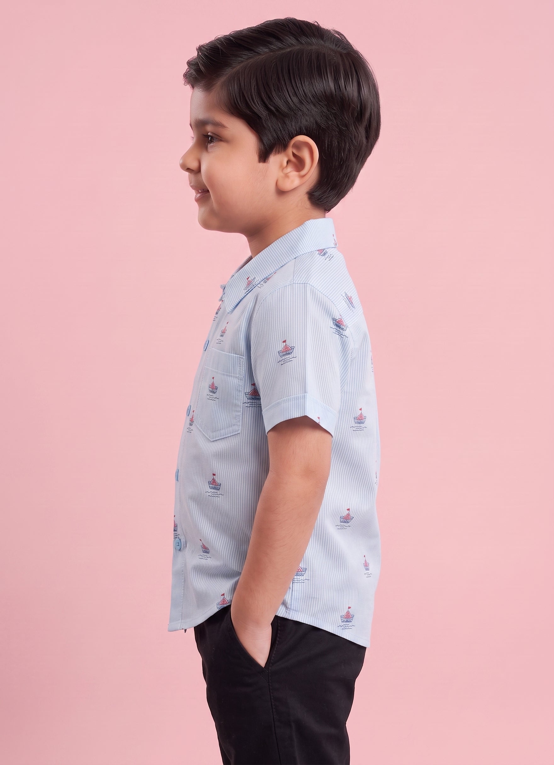 Mars Infiniti Boys All Over Printed Half Sleeves Shirt(Light Blue)