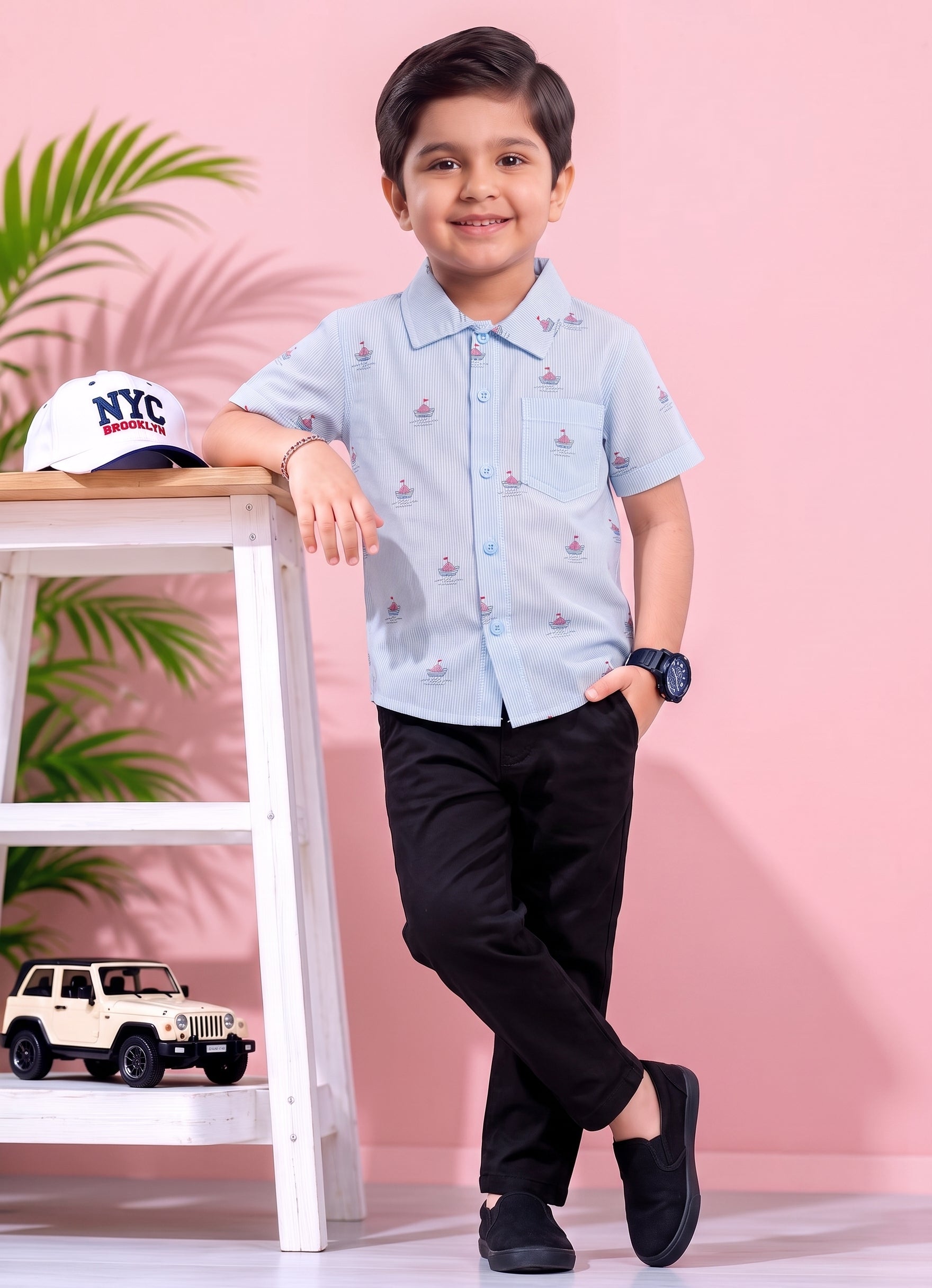 Mars Infiniti Boys All Over Printed Half Sleeves Shirt(Light Blue)