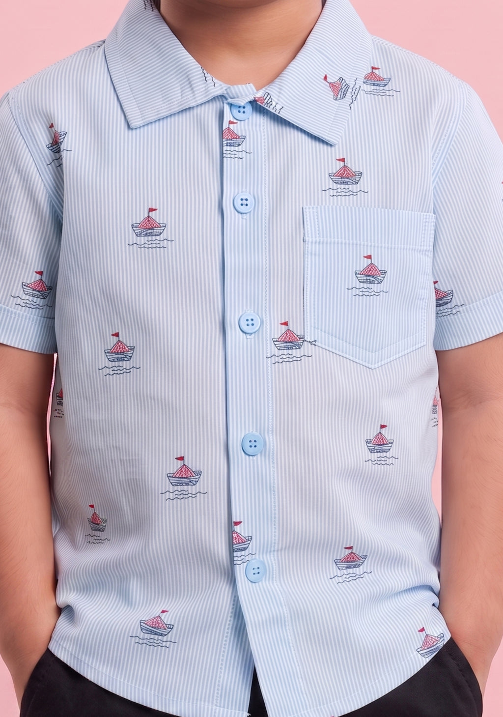 Mars Infiniti Boys All Over Printed Half Sleeves Shirt(Light Blue)
