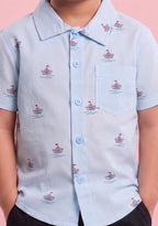Mars Infiniti Boys All Over Printed Half Sleeves Shirt(Light Blue)