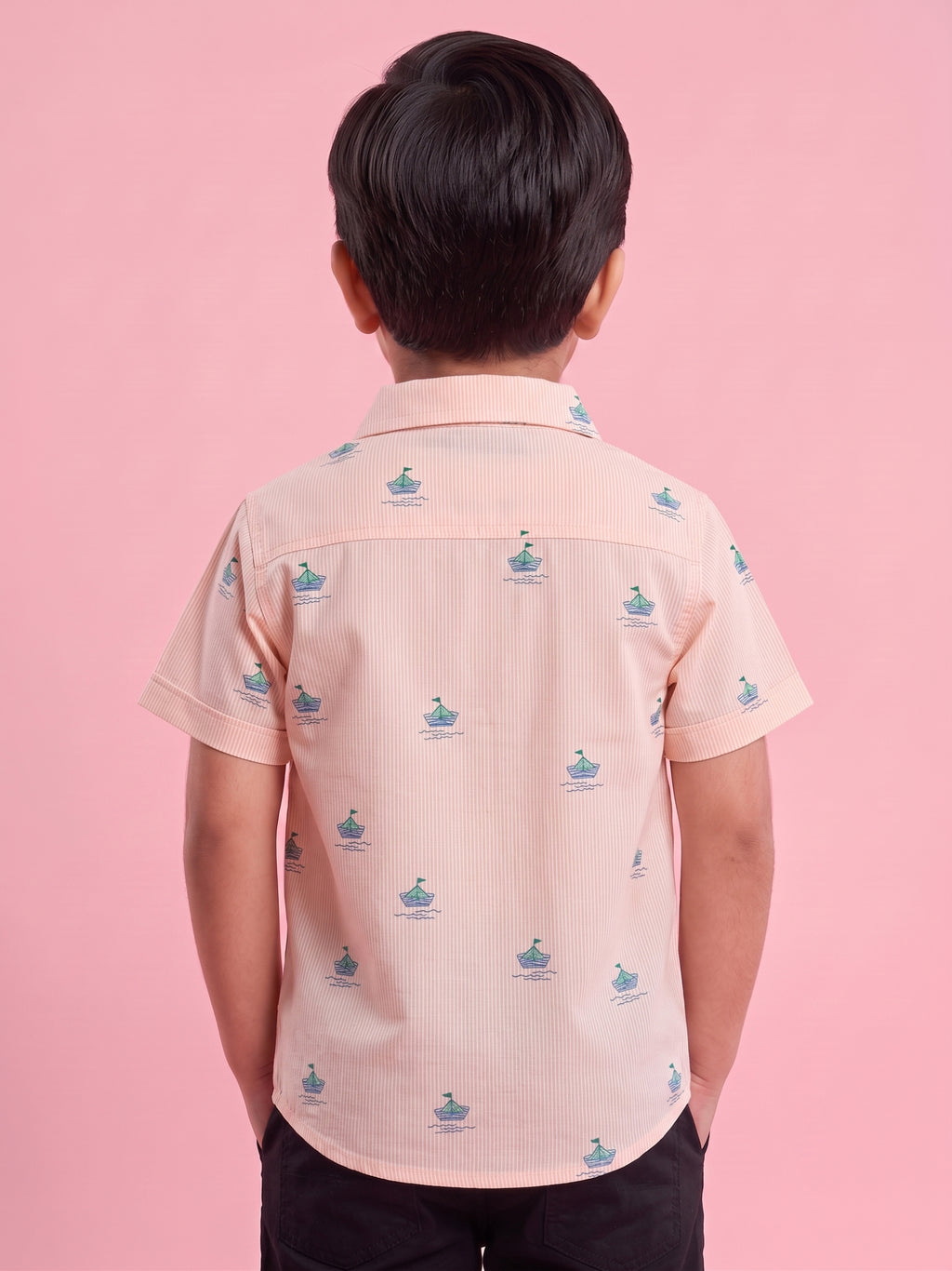 Mars Infiniti Boys All Over Printed Half Sleeves Shirt(Peach)