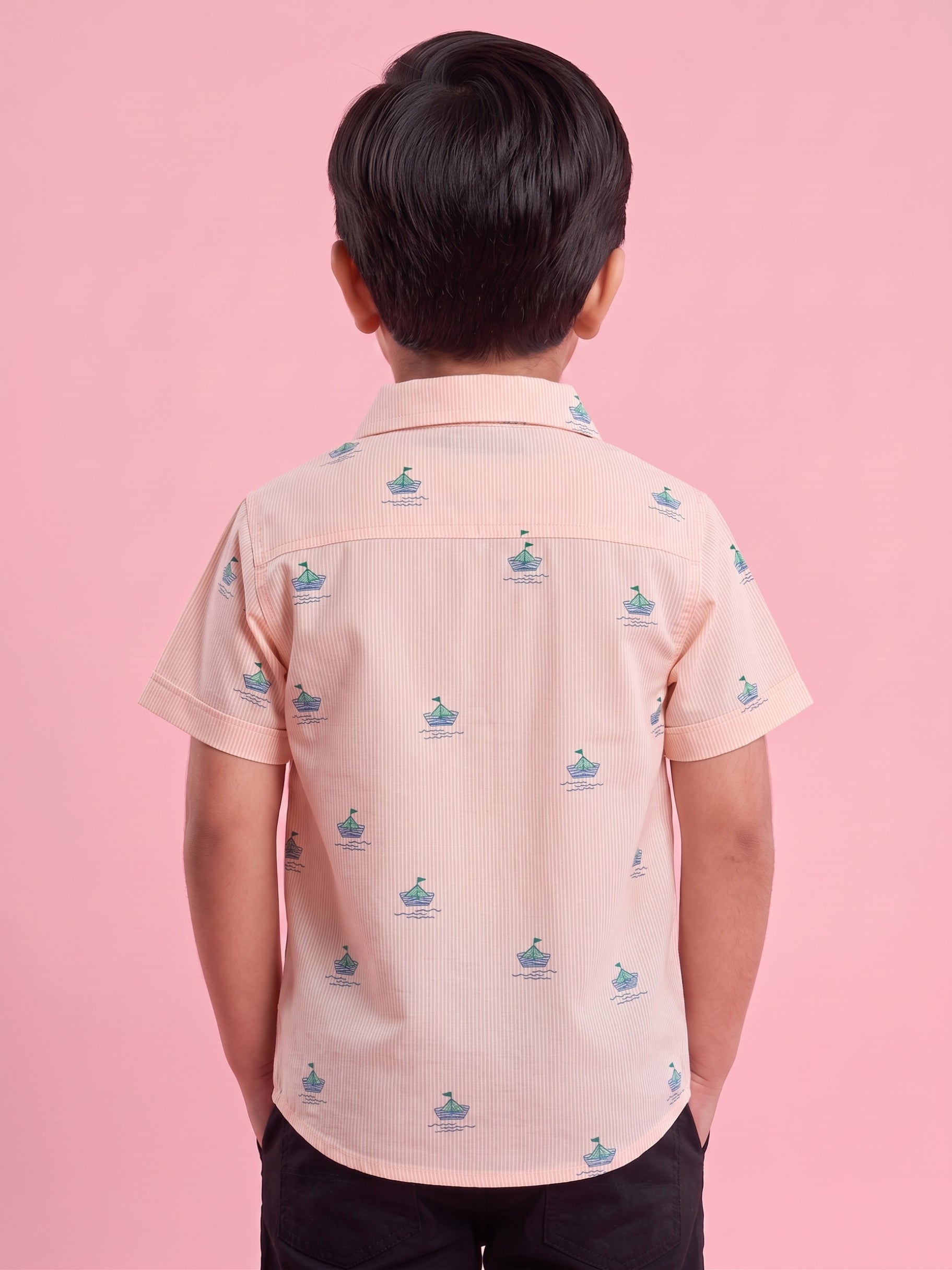 Mars Infiniti Boys All Over Printed Half Sleeves Shirt(Peach)