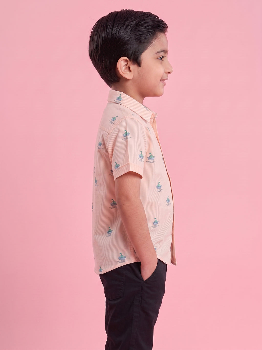 Mars Infiniti Boys All Over Printed Half Sleeves Shirt(Peach)