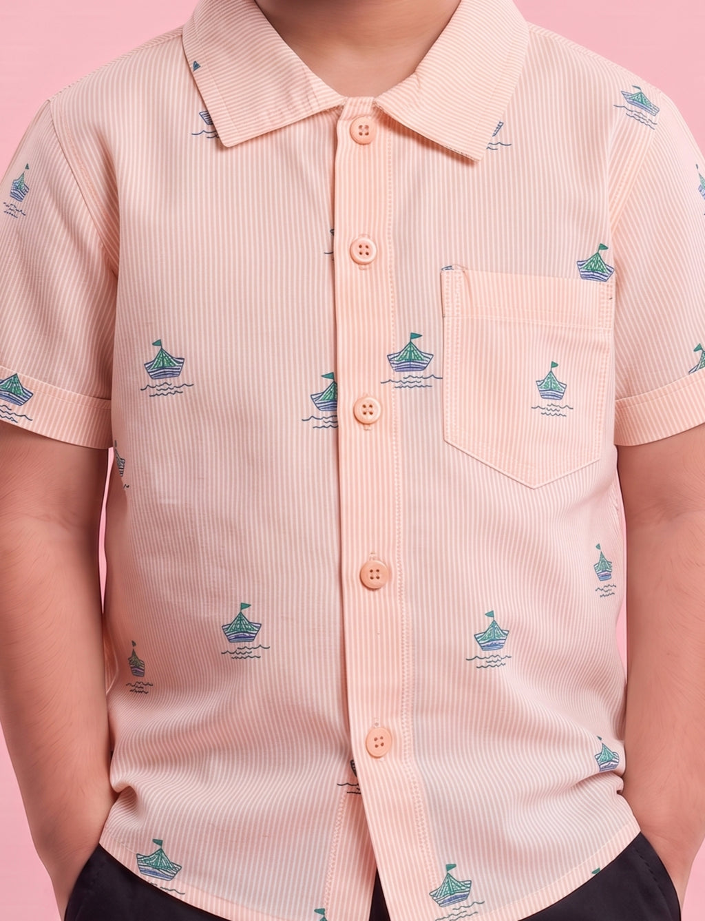 Mars Infiniti Boys All Over Printed Half Sleeves Shirt(Peach)