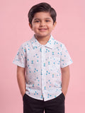 Mars Infiniti Boys All Over Printed Half Sleeves Shirt(White)
