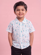 Mars Infiniti Boys All Over Printed Half Sleeves Shirt(White)