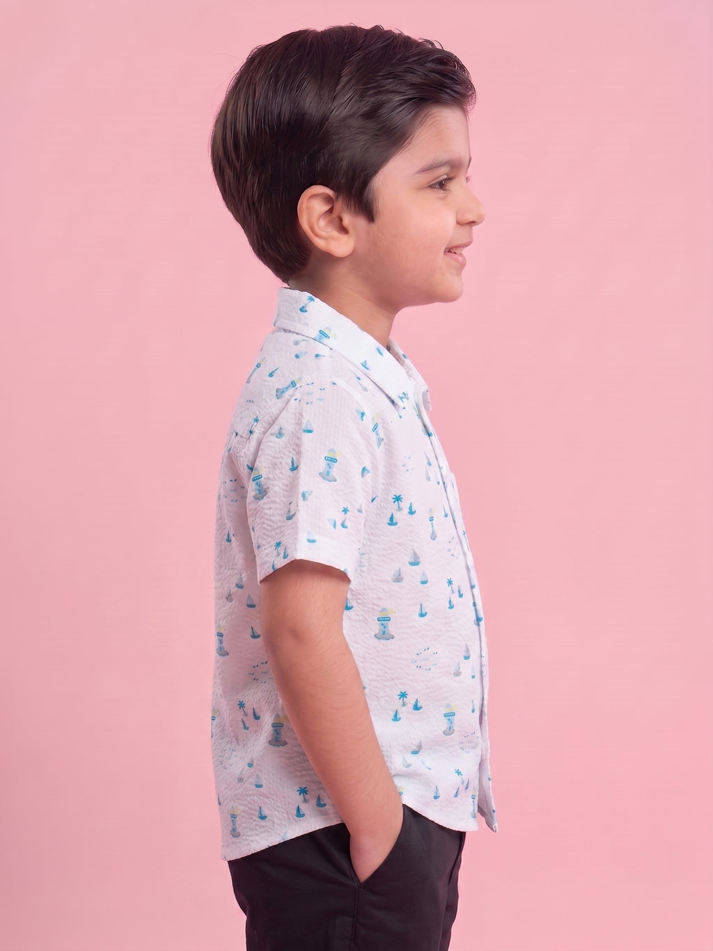 Mars Infiniti Boys All Over Printed Half Sleeves Shirt(White)