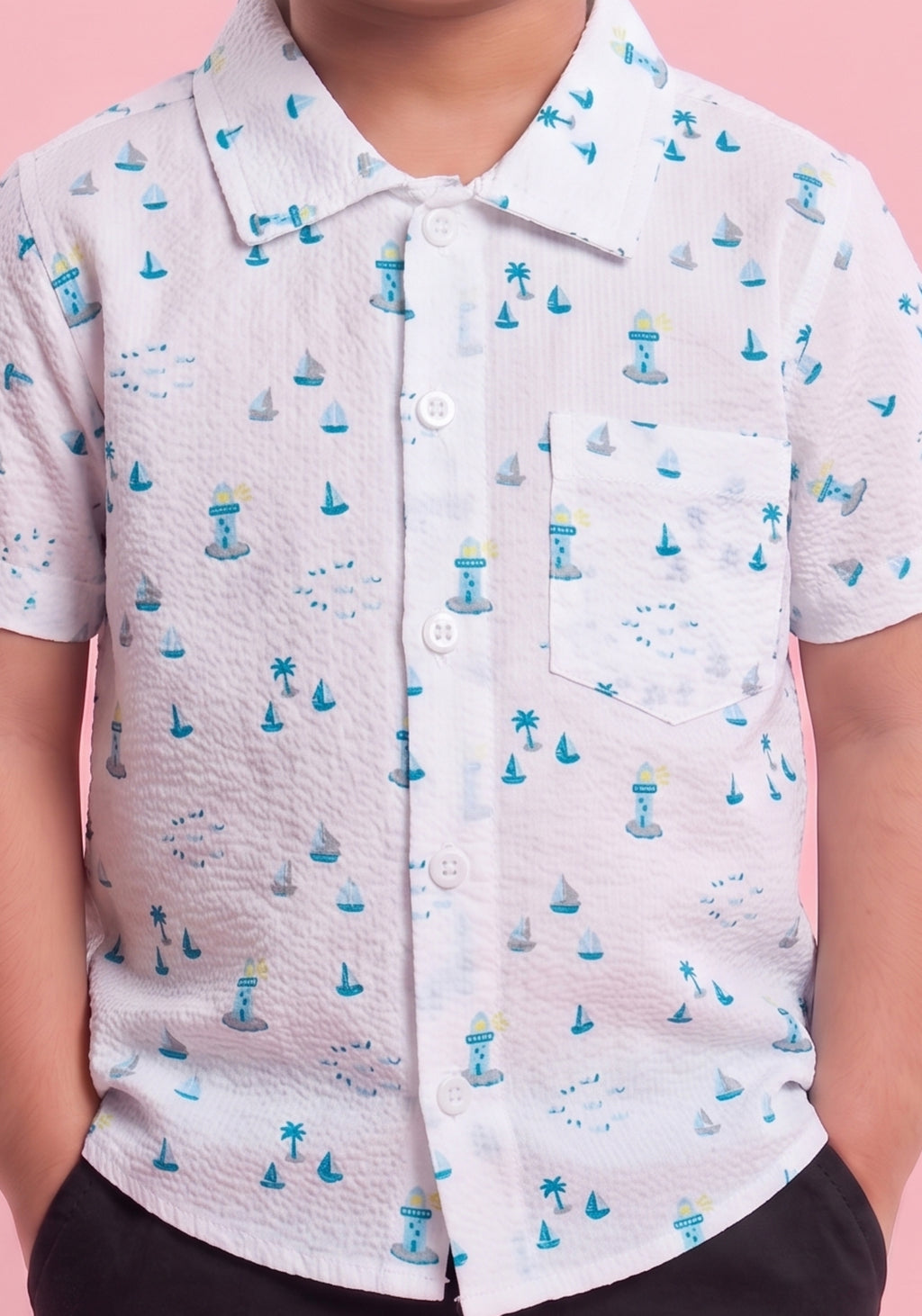 Mars Infiniti Boys All Over Printed Half Sleeves Shirt(White)