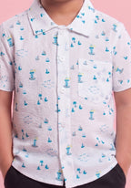 Mars Infiniti Boys All Over Printed Half Sleeves Shirt(White)