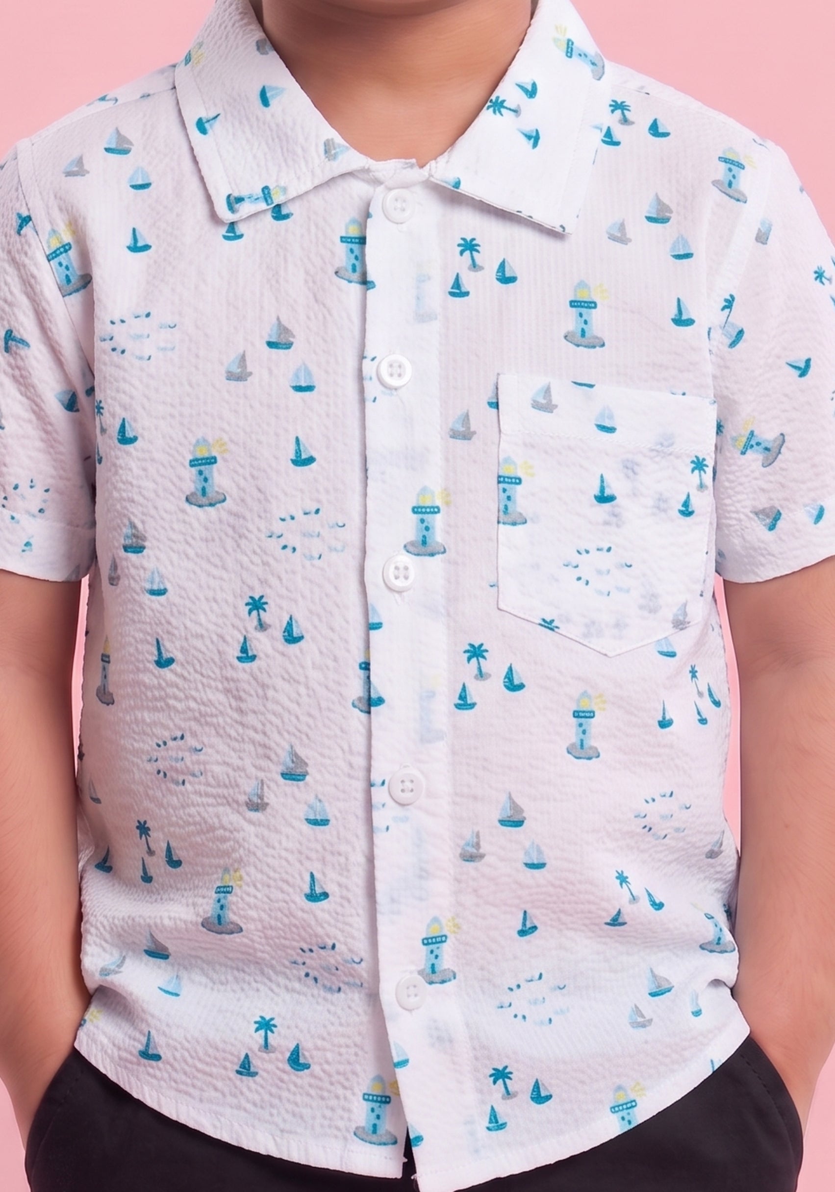 Mars Infiniti Boys All Over Printed Half Sleeves Shirt(White)