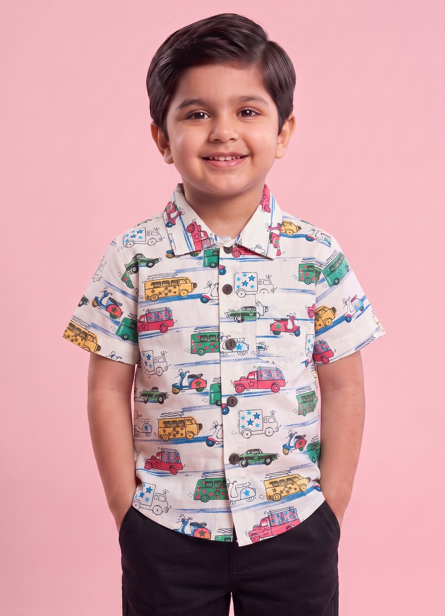 Mars Infiniti Boys All Over Printed Half Sleeves Shirt(Cream)