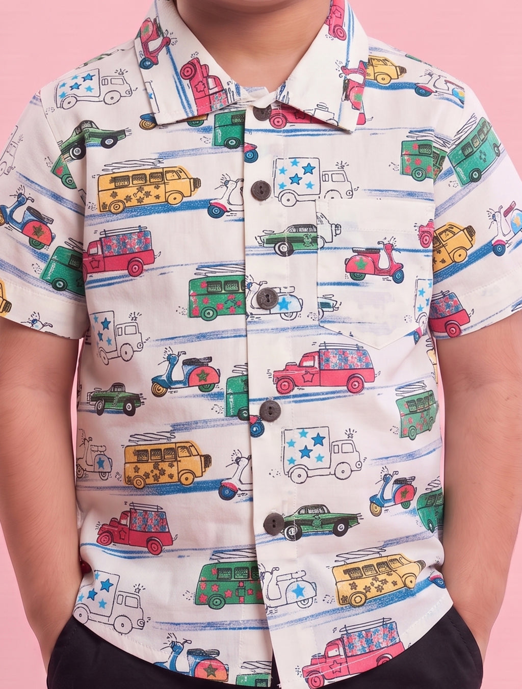 Mars Infiniti Boys All Over Printed Half Sleeves Shirt(Cream)