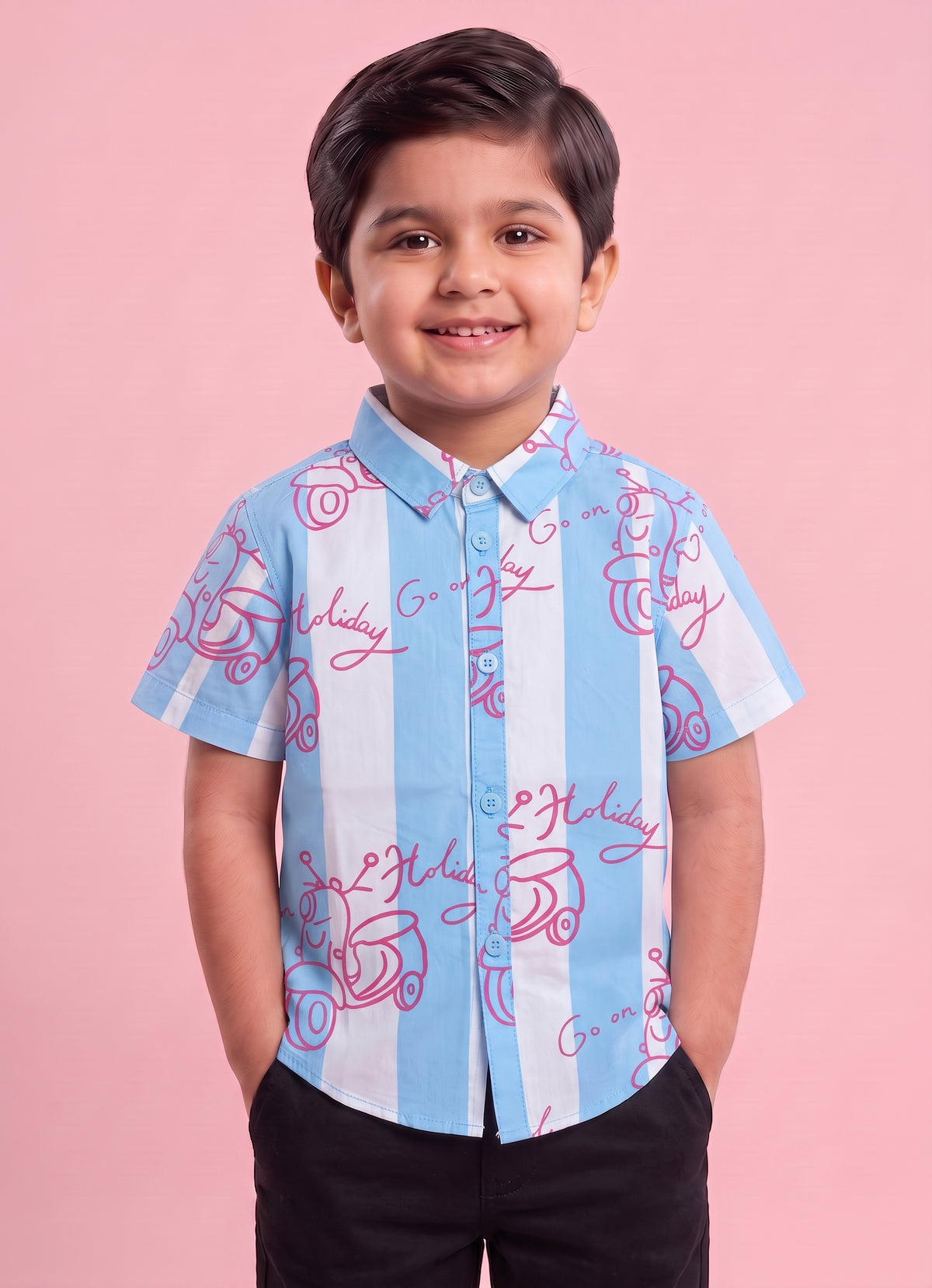 Mars Infiniti Boys All Over Printed Half Sleeves Shirt(Light Blue, White)