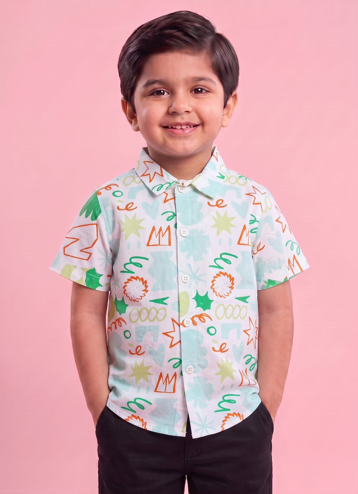 Mars Infiniti Boys All Over Printed Half Sleeves Shirt(Multicolor)
