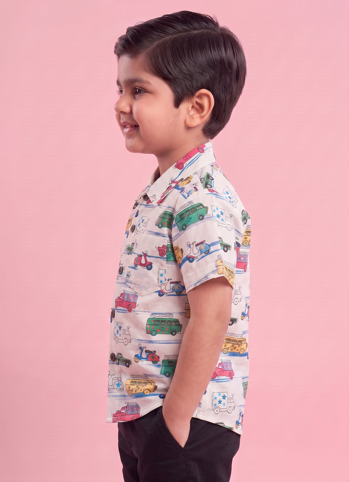 Mars Infiniti Boys All Over Printed Half Sleeves Shirt (Pack Of 3) Cream, Peach, White