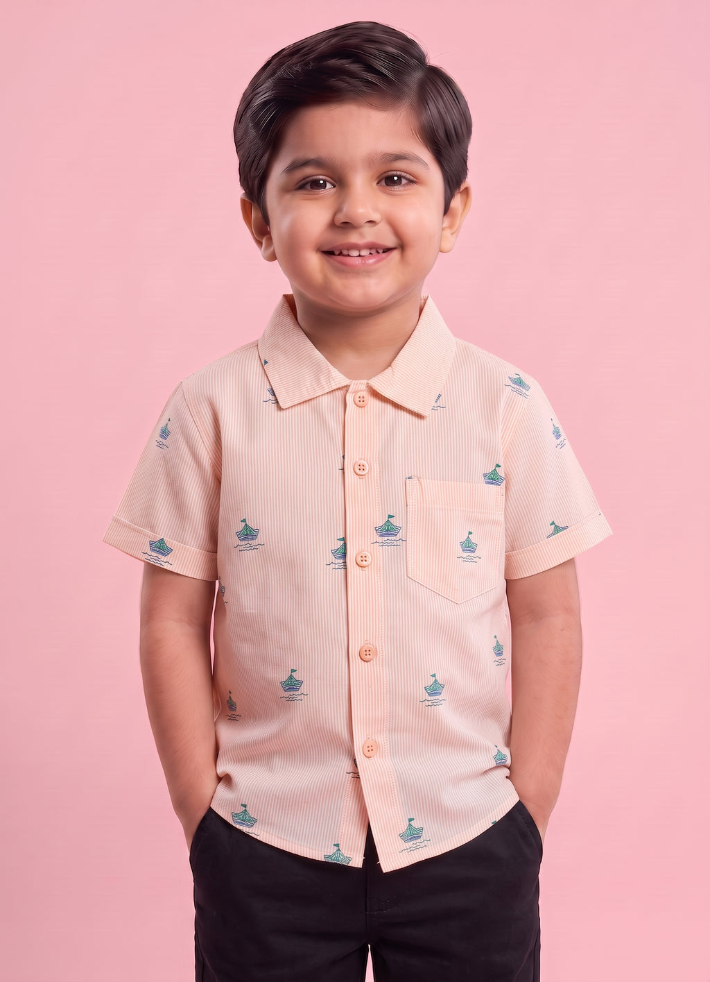 Mars Infiniti Boys All Over Printed Half Sleeves Shirt (Pack Of 3) Cream, Peach, White