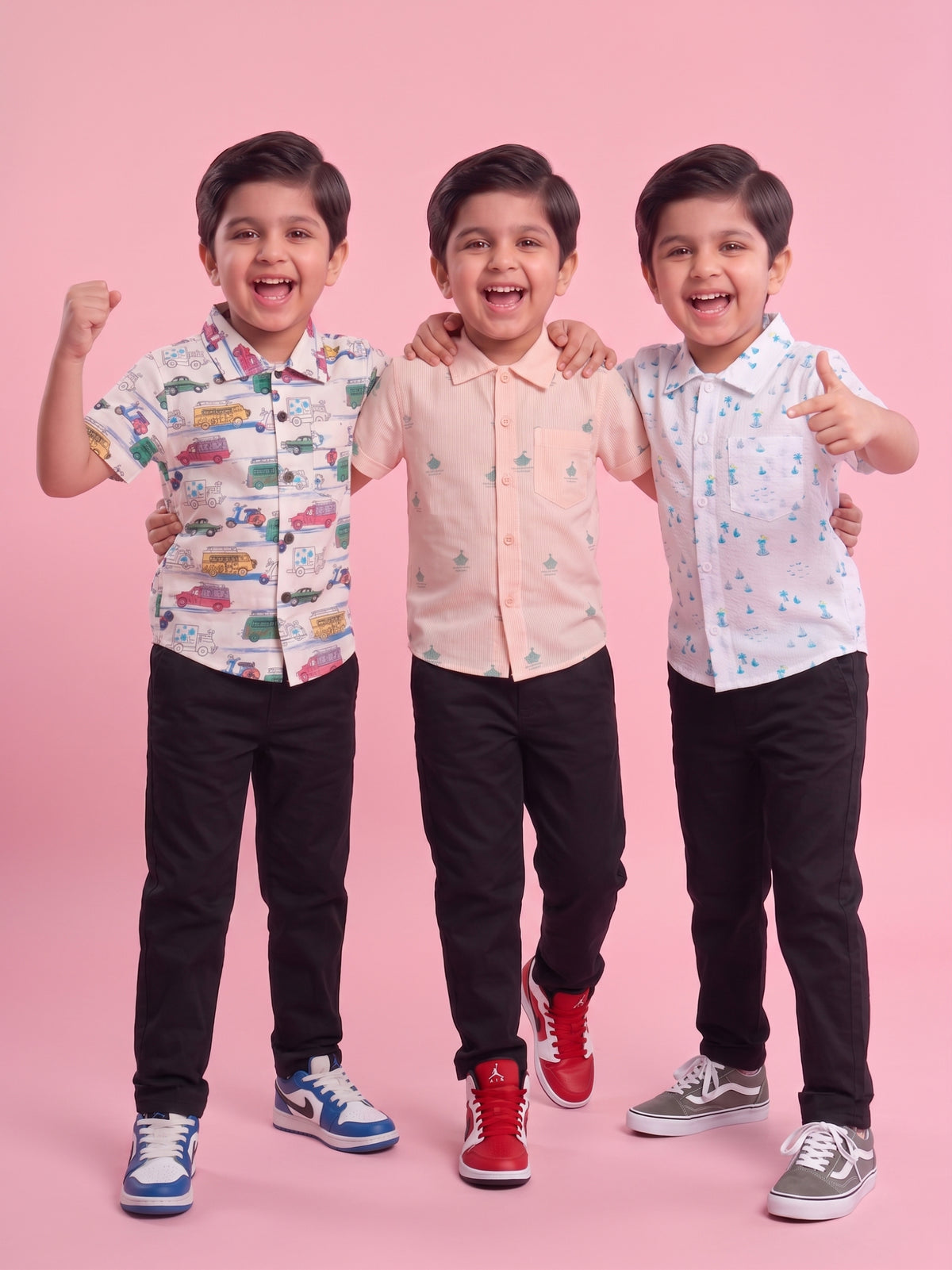Mars Infiniti Boys All Over Printed Half Sleeves Shirt (Pack Of 3) Cream, Peach, White