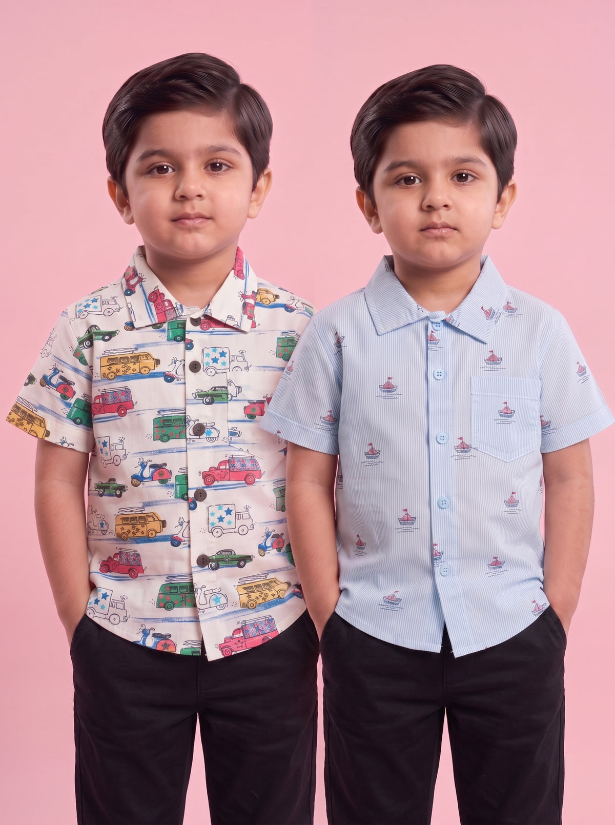Mars Infiniti Boys All Over Printed Half Sleeves Shirt (Pack Of 2) Blue, Cream