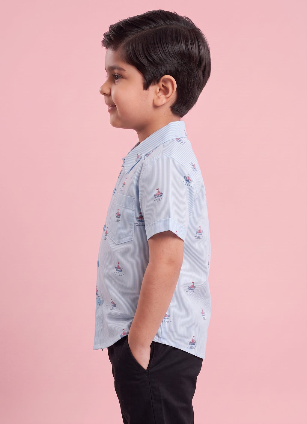 Mars Infiniti Boys All Over Printed Half Sleeves Shirt (Pack Of 2) Blue, Cream