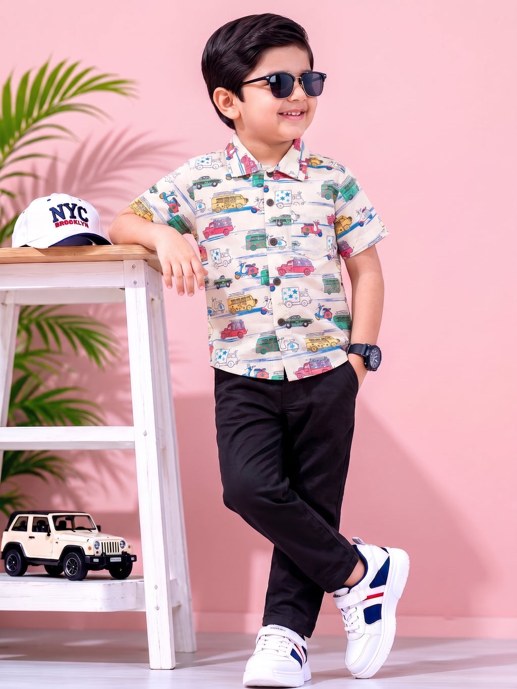 Mars Infiniti Boys All Over Printed Half Sleeves Shirt (Pack Of 2) Blue, Cream