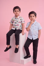 Mars Infiniti Boys All Over Printed Half Sleeves Shirt (Pack Of 2) Blue, Cream