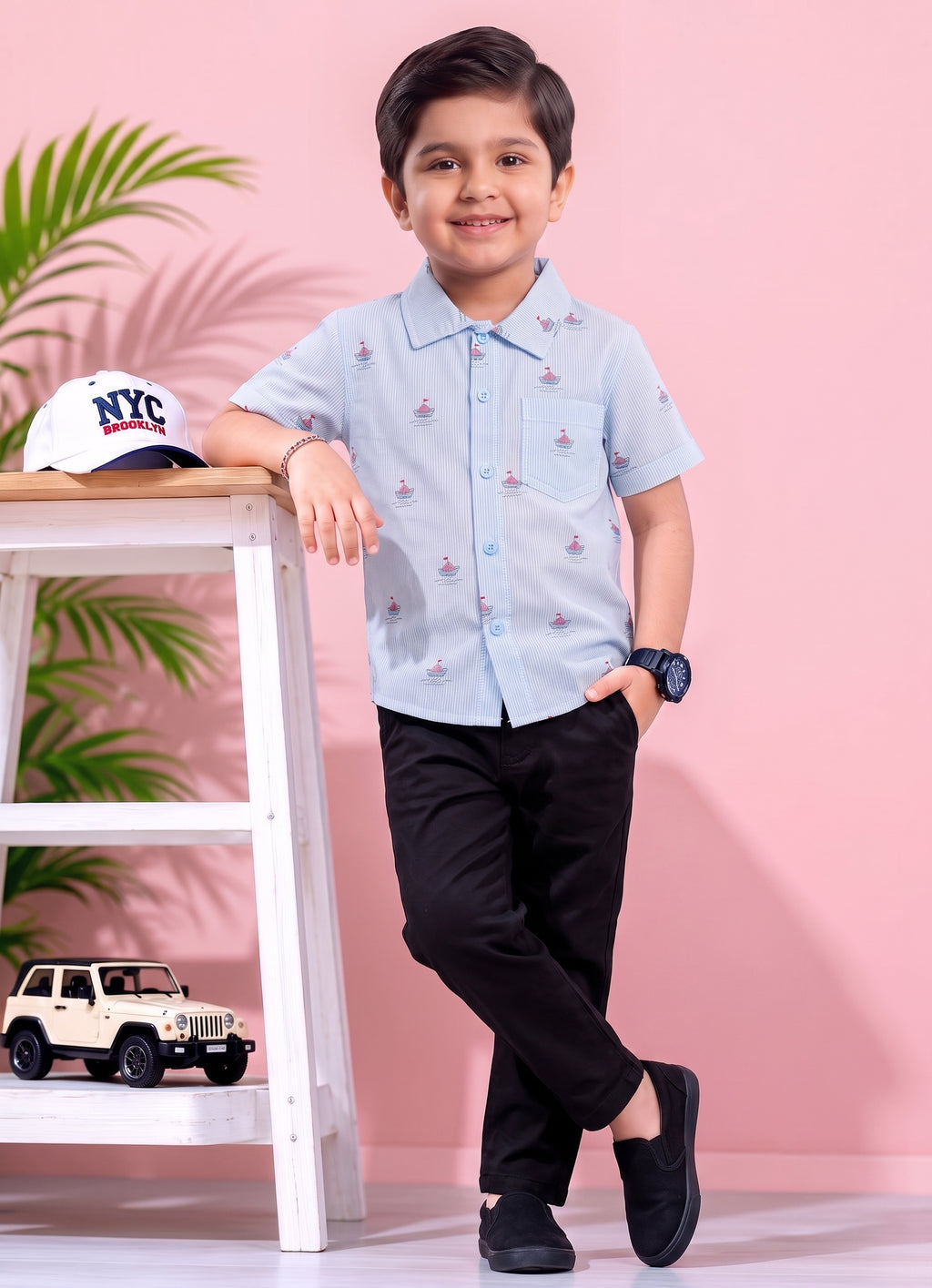 Mars Infiniti Boys All Over Printed Half Sleeves Shirt (Pack Of 2) Blue, Cream
