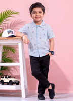 Mars Infiniti Boys All Over Printed Half Sleeves Shirt (Pack Of 2) Blue, Cream