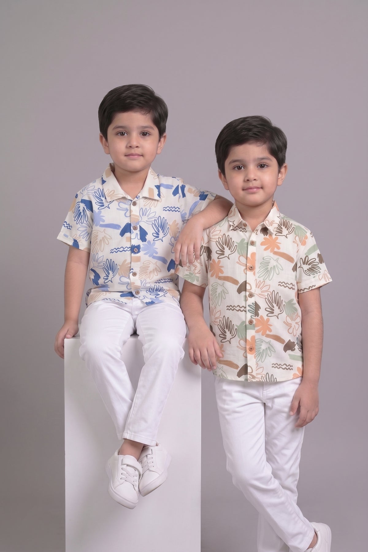 Mars Infiniti Boys All Over Printed Spread Collar Half Sleeves Shirt (Combo Set Pack of 2)