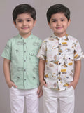 Mars Infiniti Boys All Over Printed Mandarin Collar Half Sleeves Shirt (Combo Set Pack of 2)