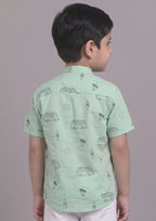 Mars Infiniti Boys All Over Printed Mandarin Collar Half Sleeves Shirt (Combo Set Pack of 2)