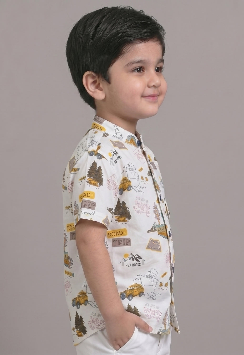 Mars Infiniti Boys All Over Printed Mandarin Collar Half Sleeves Shirt (Combo Set Pack of 2)