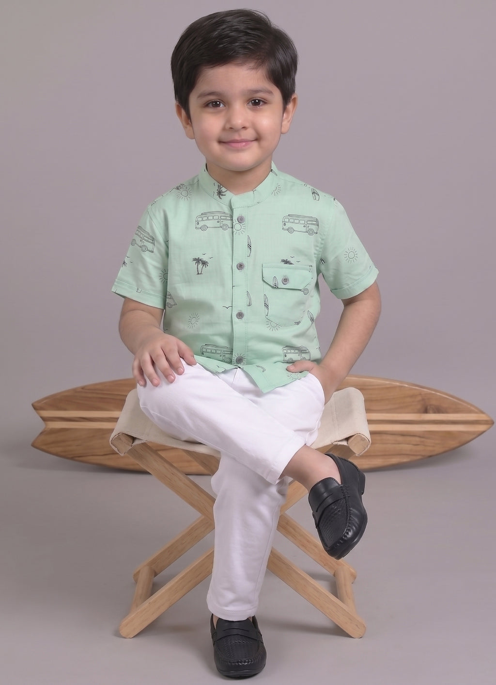 Mars Infiniti Boys All Over Printed Mandarin Collar Half Sleeves Shirt (Combo Set Pack of 2)