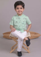 Mars Infiniti Boys All Over Printed Mandarin Collar Half Sleeves Shirt (Combo Set Pack of 2)