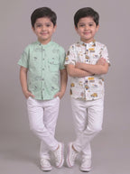 Mars Infiniti Boys All Over Printed Mandarin Collar Half Sleeves Shirt (Combo Set Pack of 2)