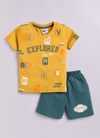 Mars Infiniti Boys Casual T-shirt Shorts (Mustard_Wine_Sea Green)
